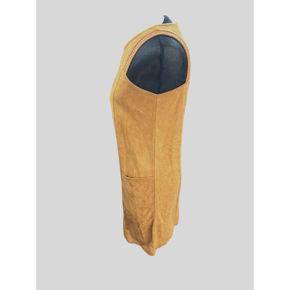 Tan Sleeveless Faux Suede Mini Dress With Braided Strap Details By Monteau Size - Picture 3 of 11